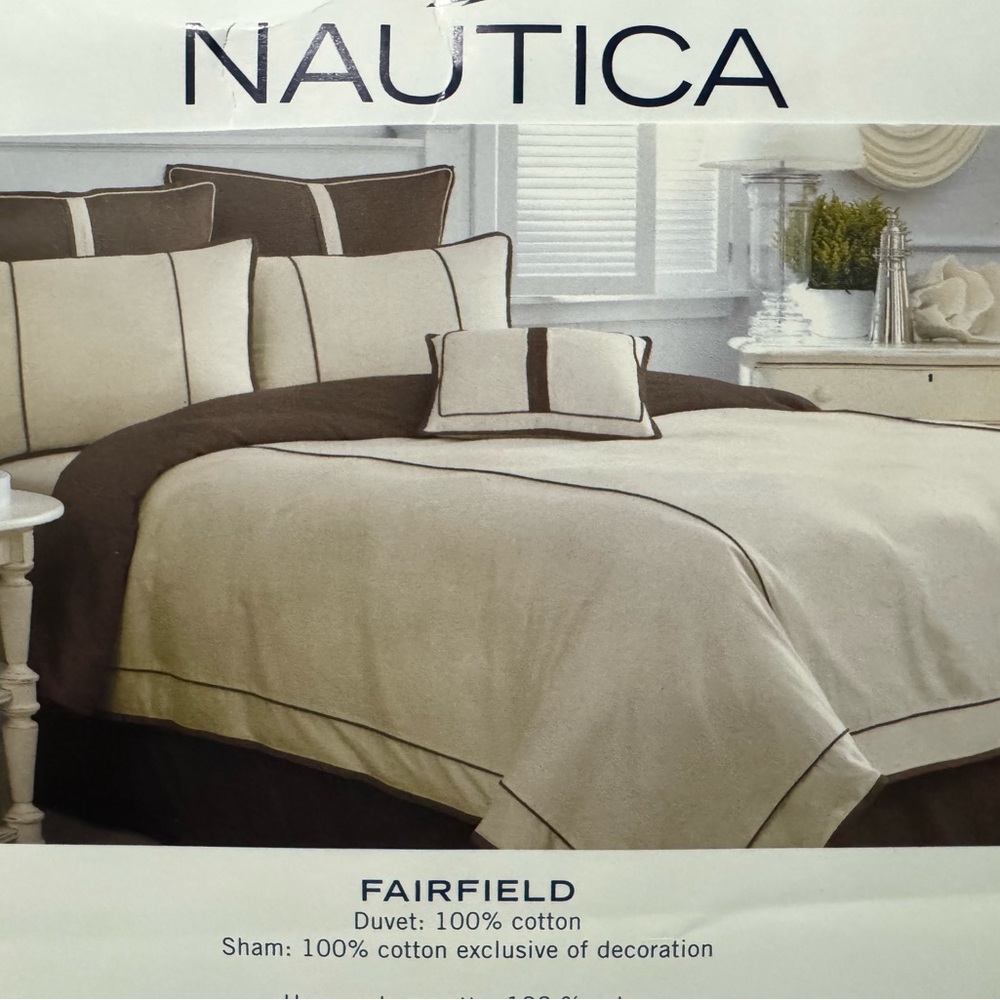 Nautica Fairfield Cream and Brown Duvet Cover Set Full/Queen New